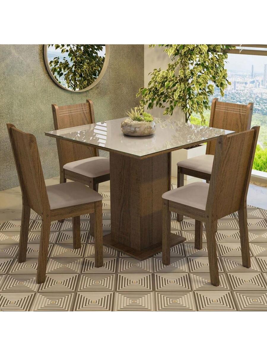 Madesa Mesa De Comedor Con Tapa De Cristal 4 Sillas