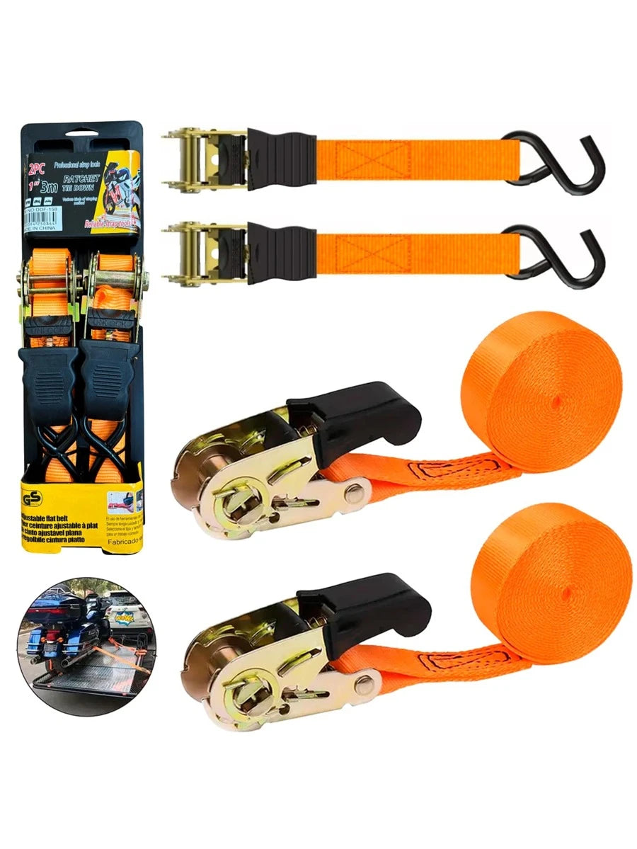 2pzs Sujetador Matraca Cinto 3m Auto Moto Carga Amarre 400kg