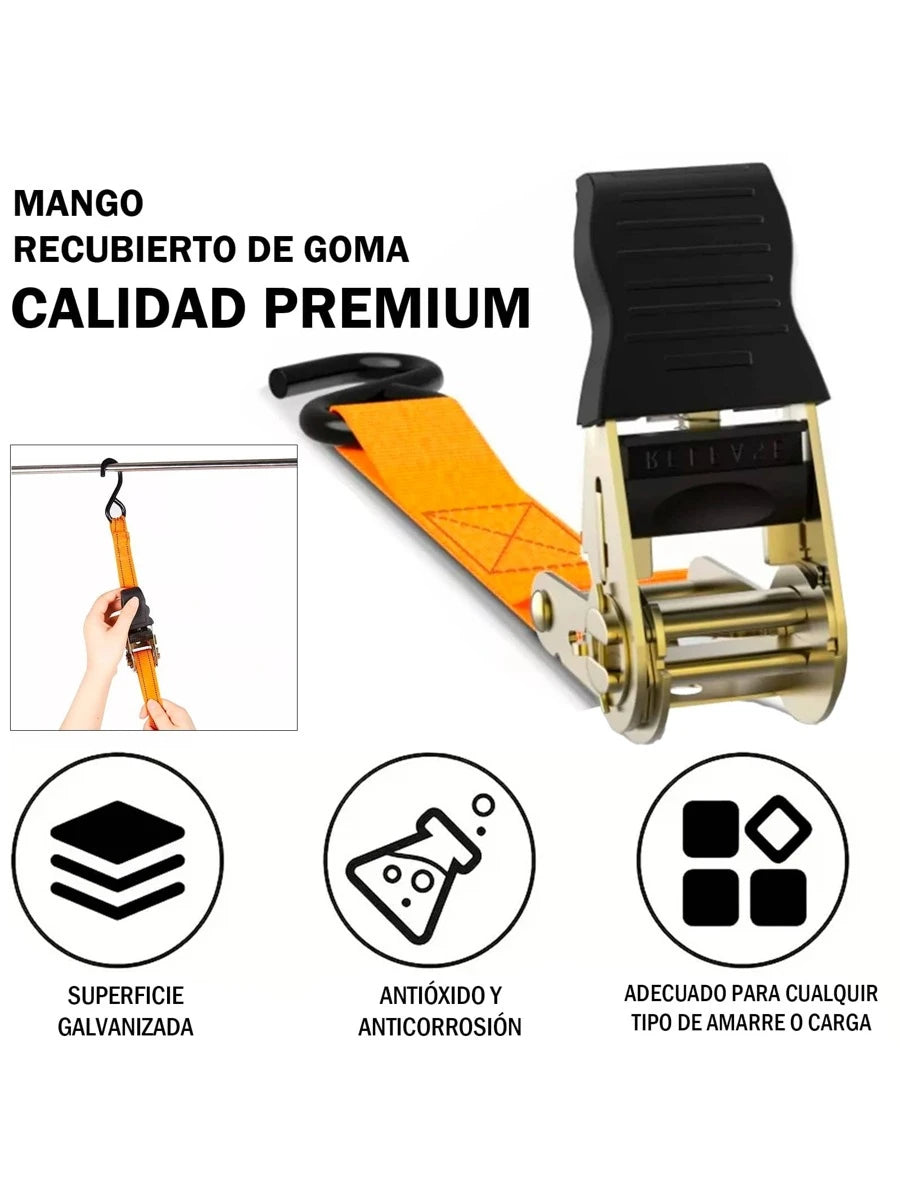 2pzs Sujetador Matraca Cinto 3m Auto Moto Carga Amarre 400kg