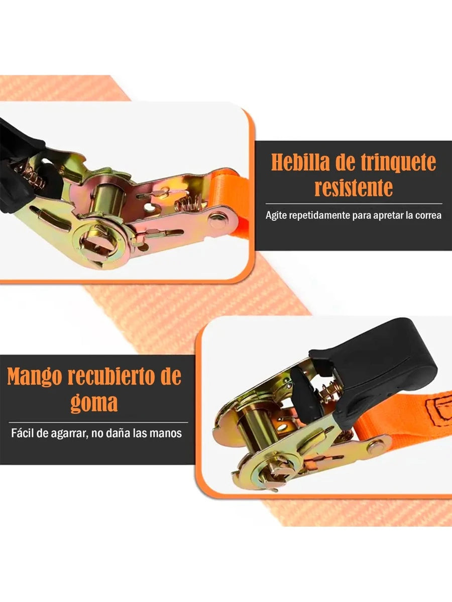 2pzs Sujetador Matraca Cinto 3m Auto Moto Carga Amarre 400kg