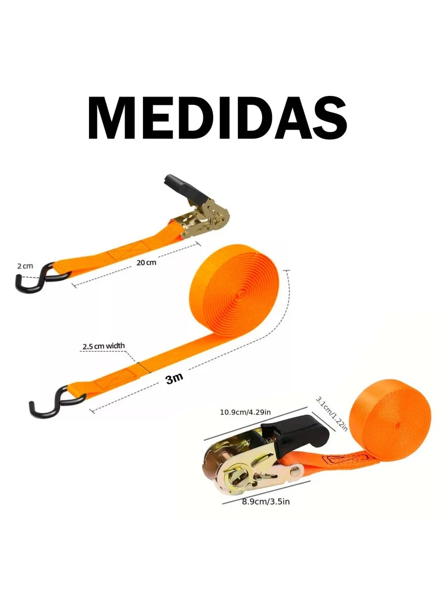 2pzs Sujetador Matraca Cinto 3m Auto Moto Carga Amarre 400kg