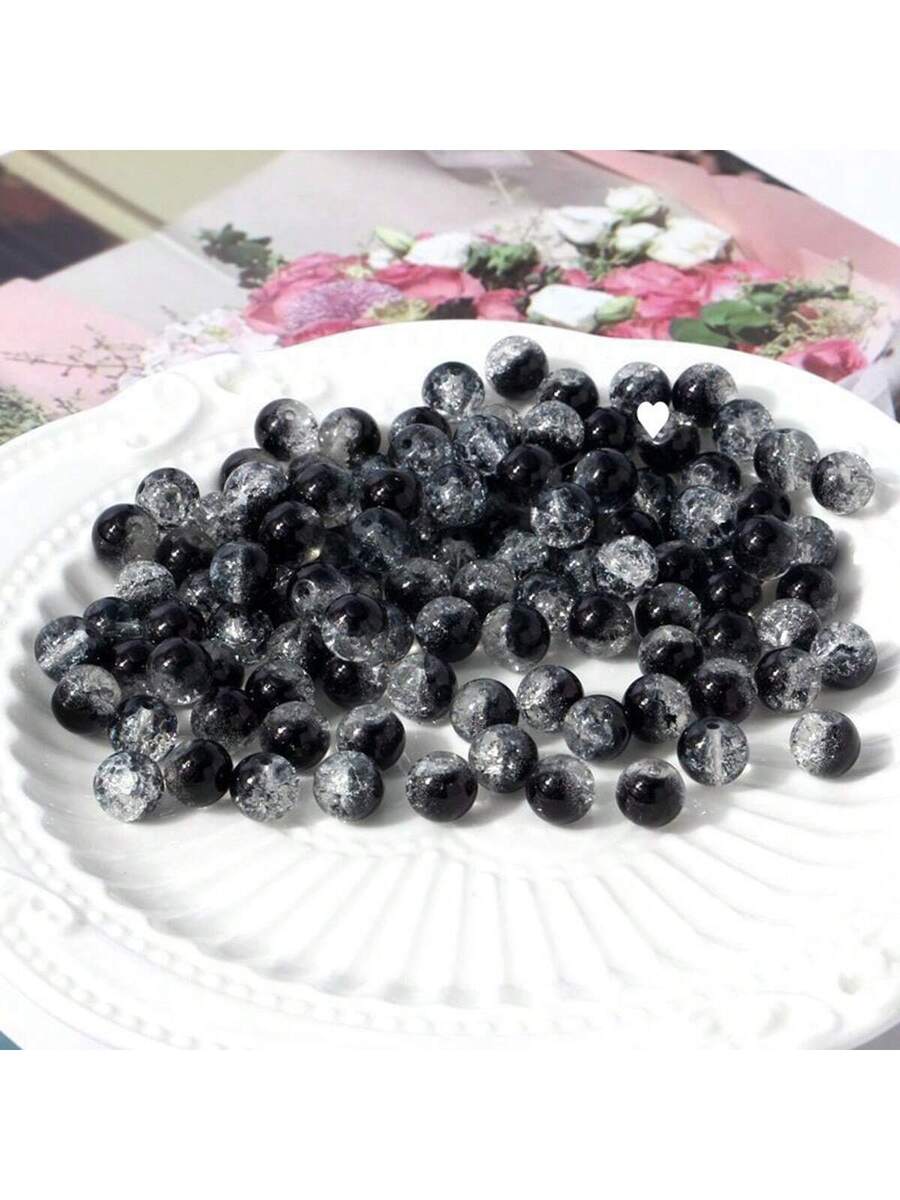 100 piezas de cuentas agrietadas de acrílico negro y blanco