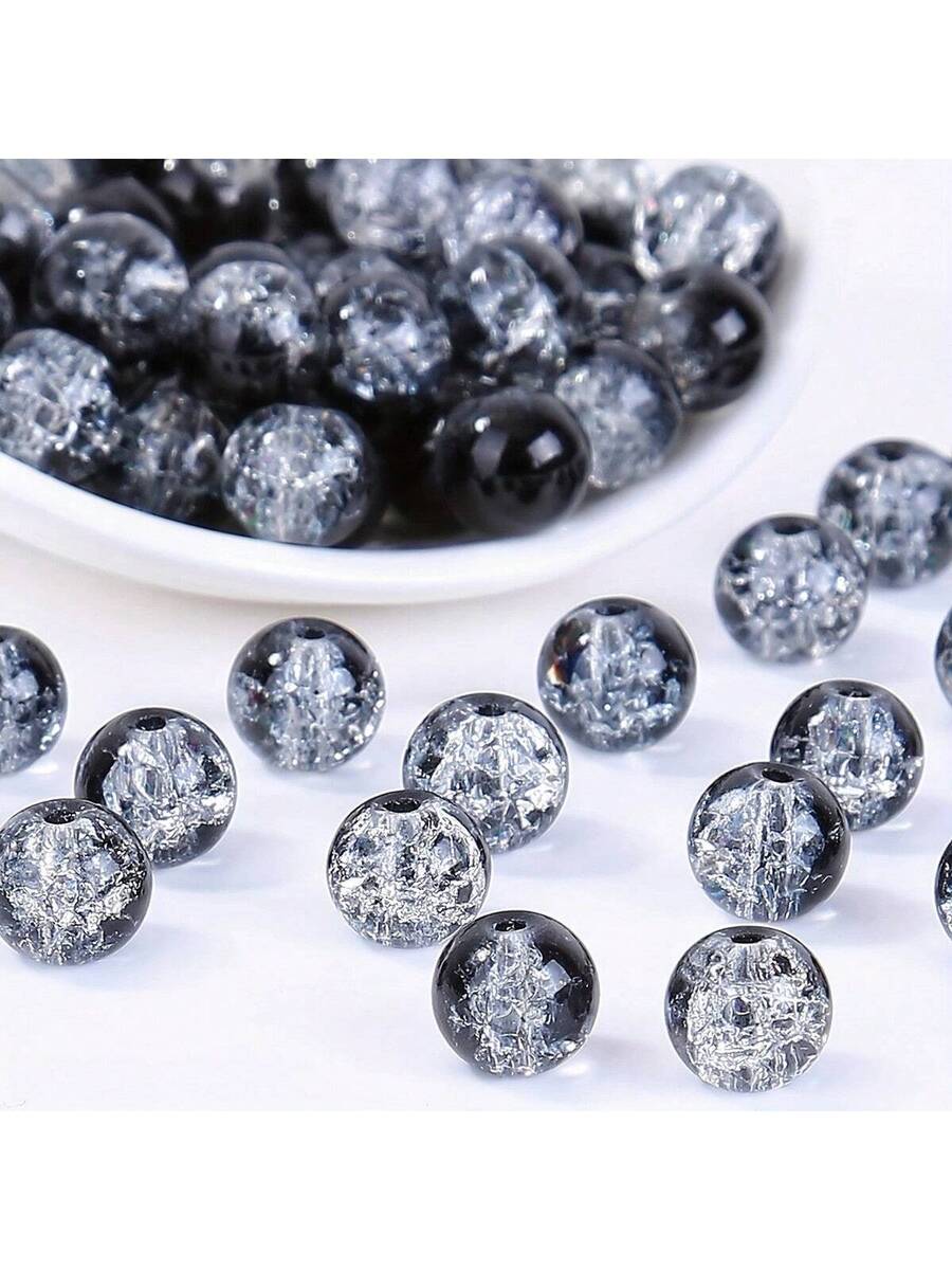 100 piezas de cuentas agrietadas de acrílico negro y blanco