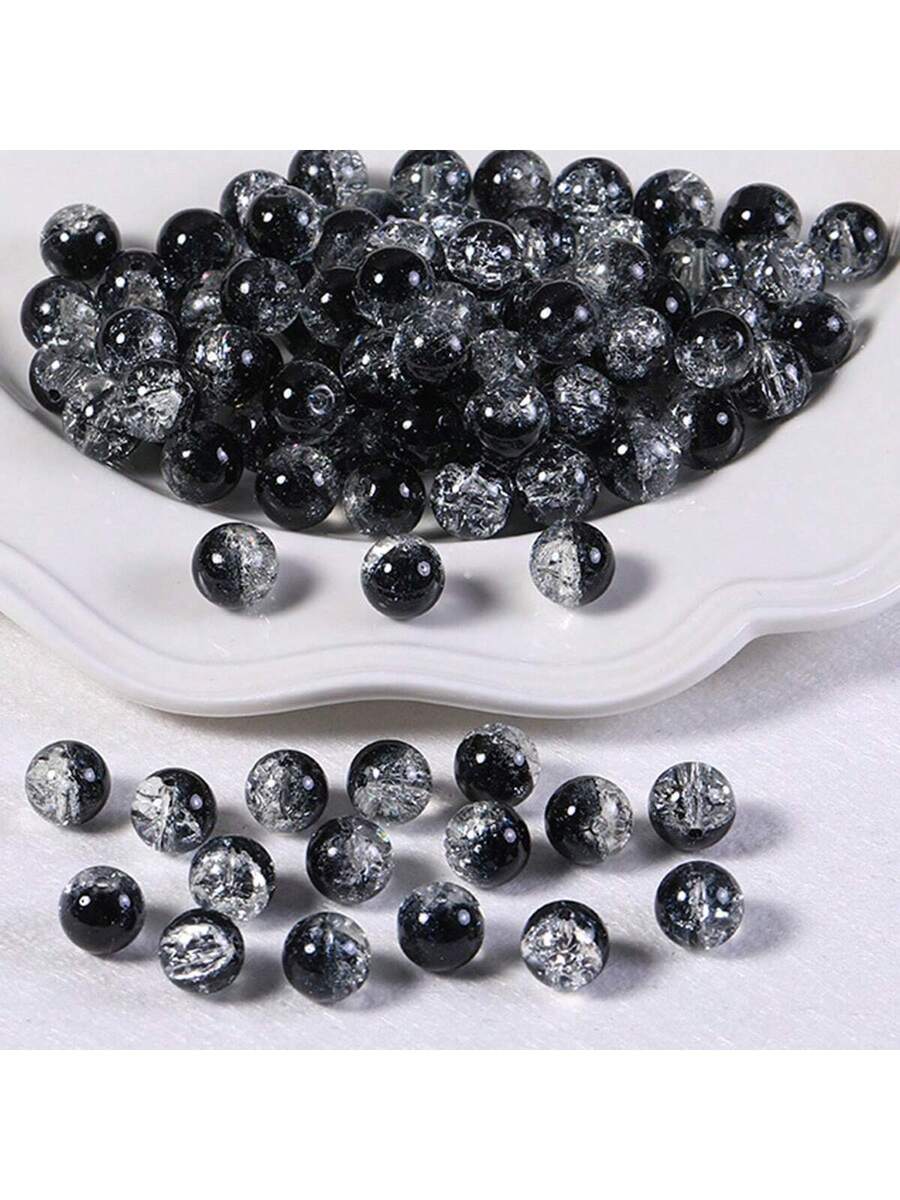 100 piezas de cuentas agrietadas de acrílico negro y blanco