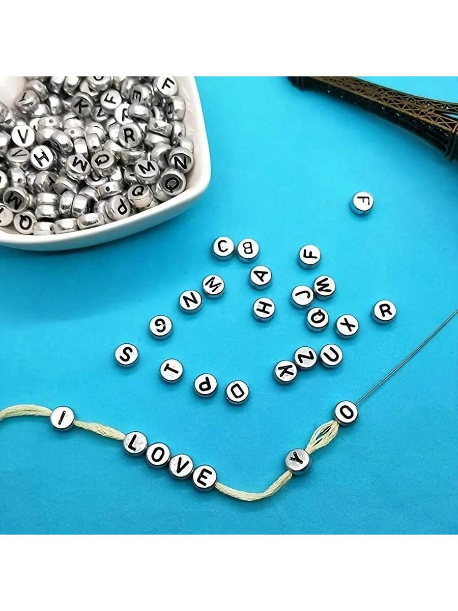 500/100 piezas Cuentas acrílicas redondas plateadas