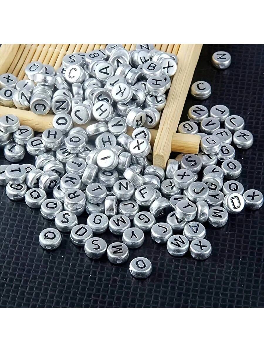 500/100 piezas Cuentas acrílicas redondas plateadas