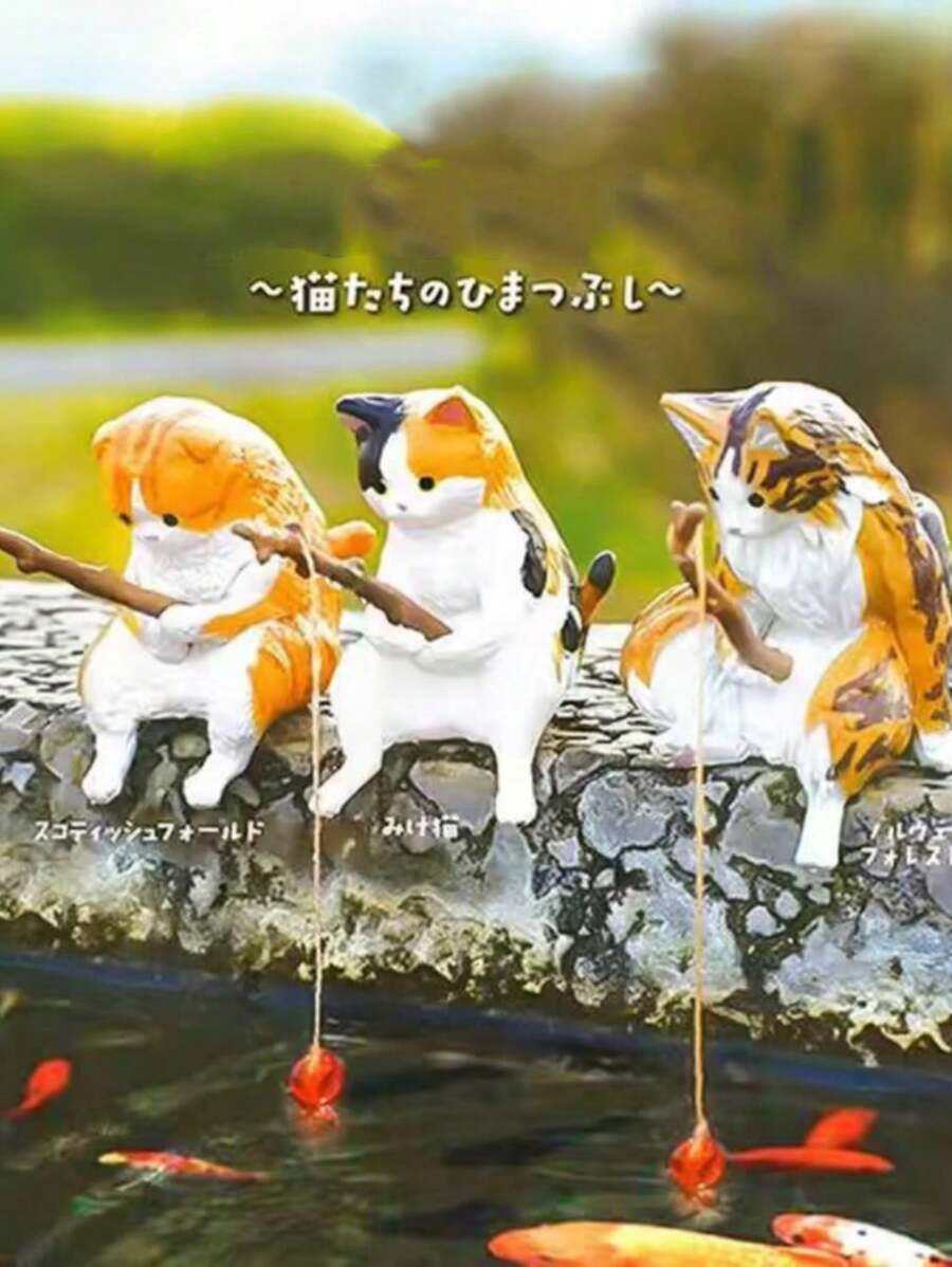 1 pieza Decoración de gato pescando en el acuario