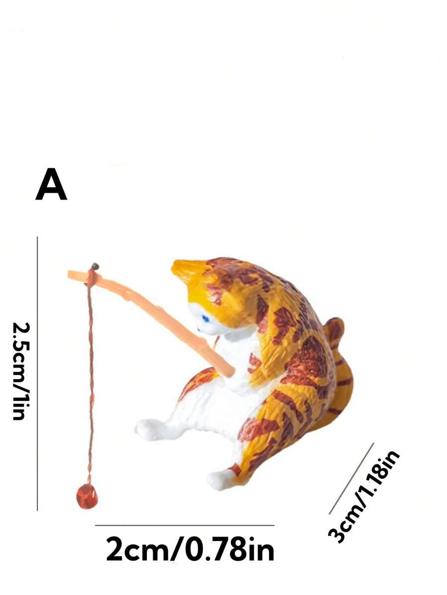 1 pieza Decoración de gato pescando en el acuario