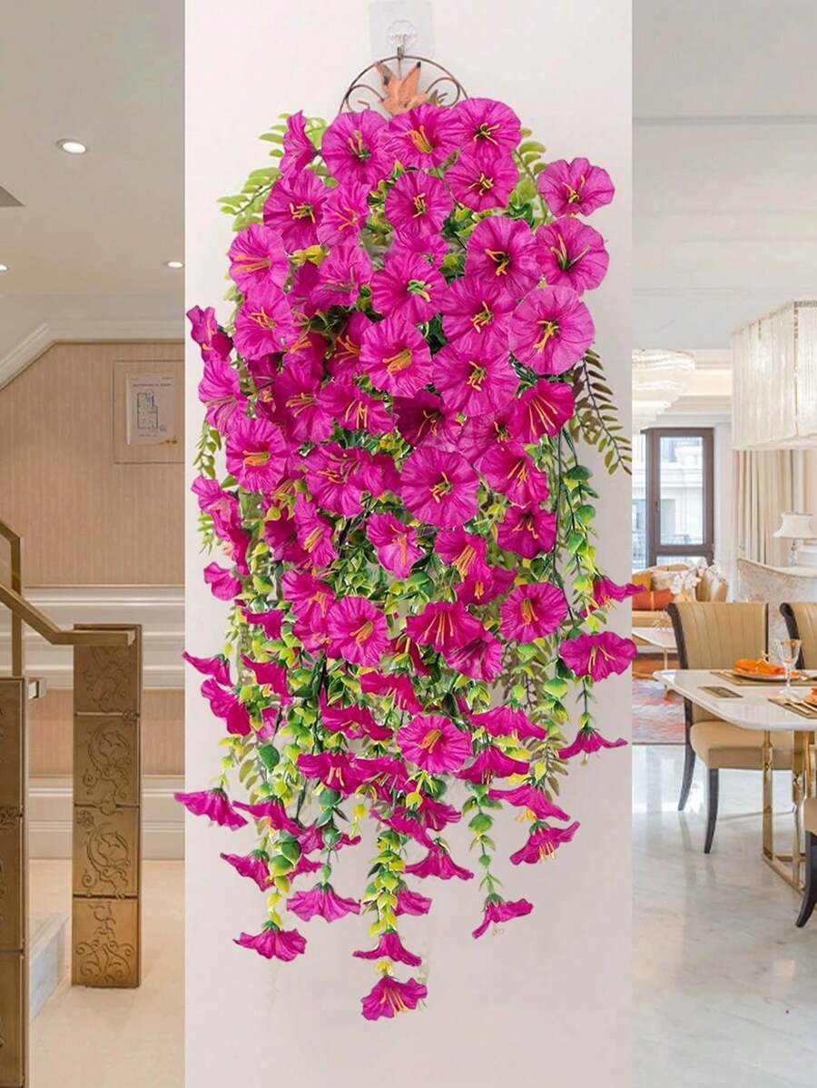 Flores artificiales colgantes de seda y hojas de eucalipto