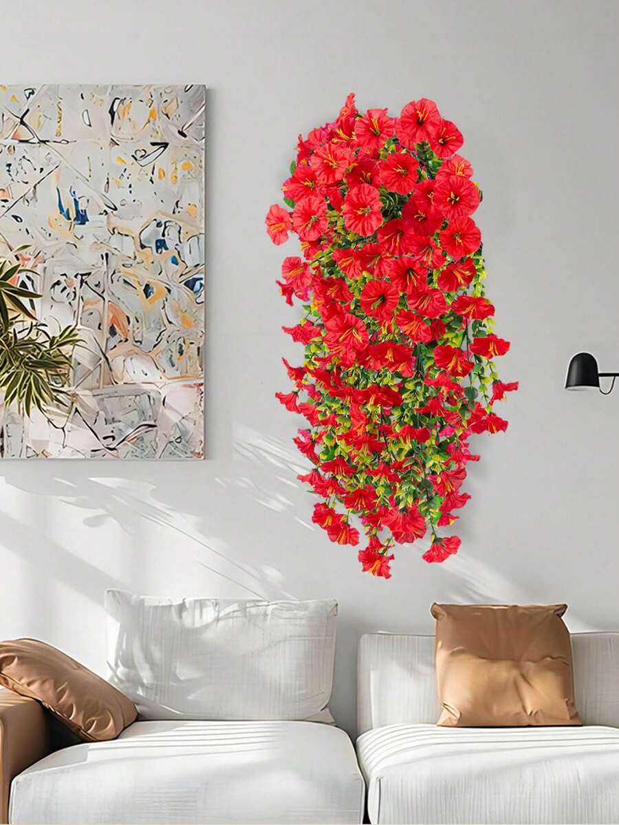 Flores artificiales colgantes de seda y hojas de eucalipto