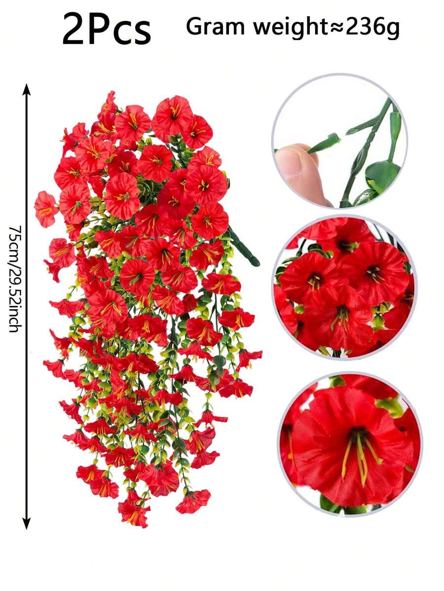 Flores artificiales colgantes de seda y hojas de eucalipto
