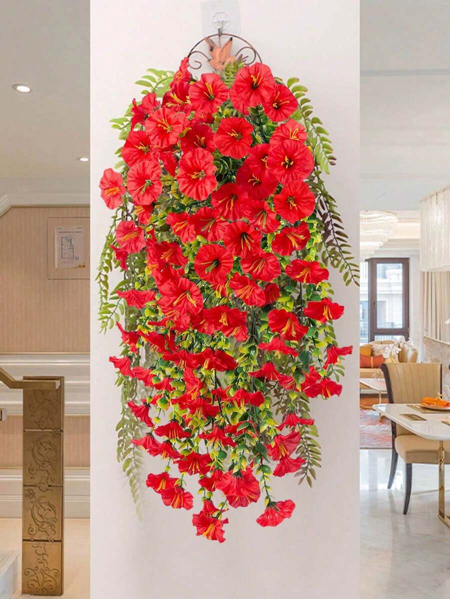 Flores artificiales colgantes de seda y hojas de eucalipto