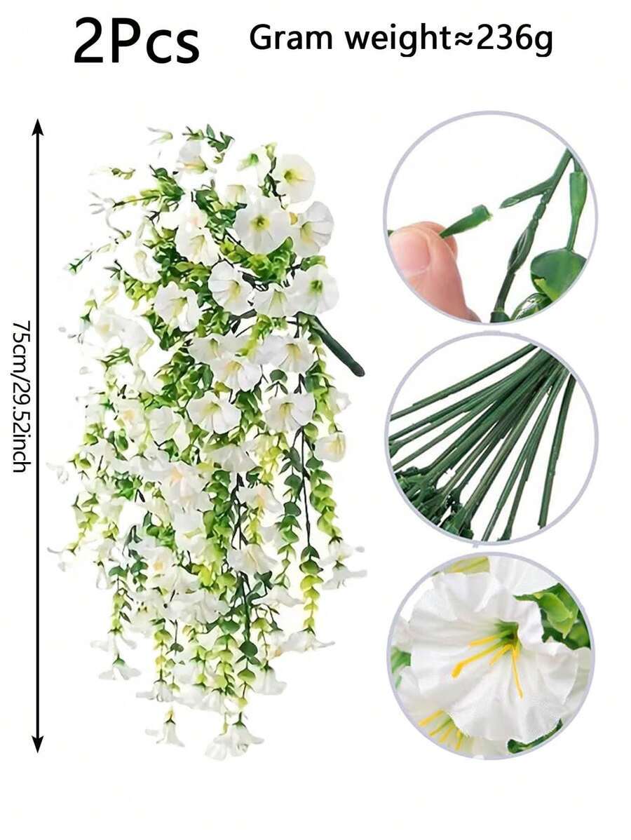 Flores artificiales colgantes de seda y hojas de eucalipto