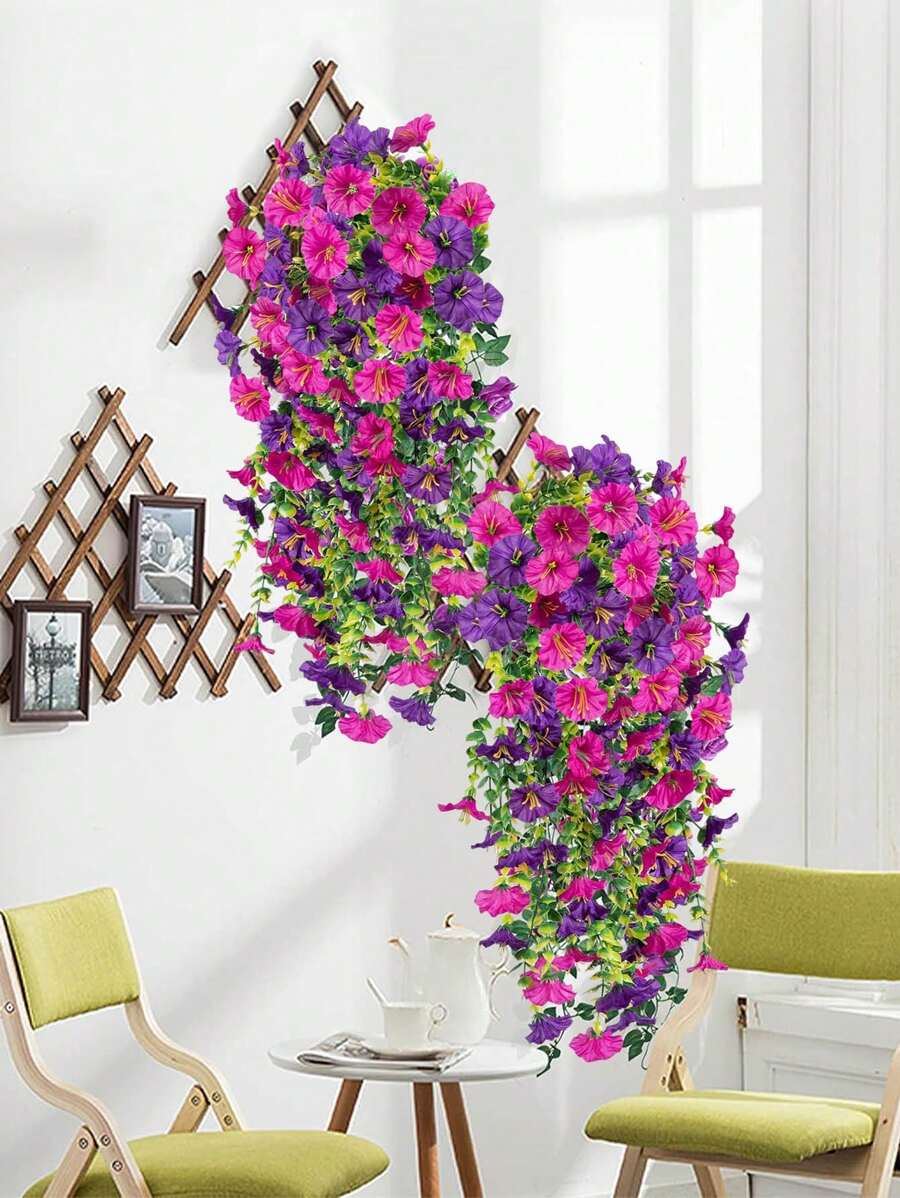 Flores artificiales colgantes de seda y hojas de eucalipto