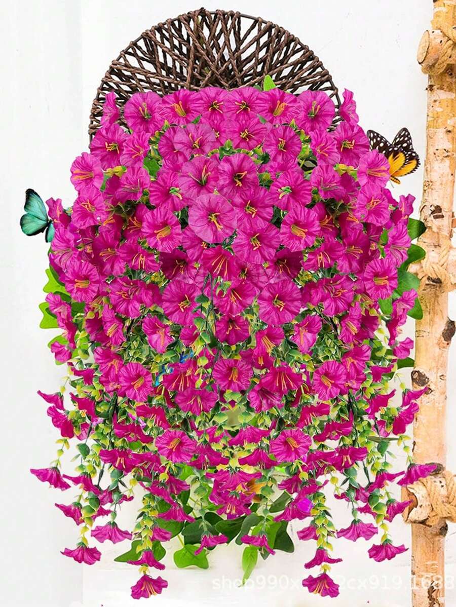 Flores artificiales colgantes de seda y hojas de eucalipto