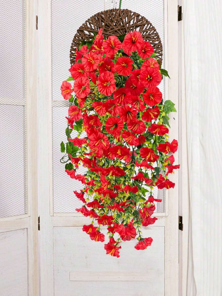 Flores artificiales colgantes de seda y hojas de eucalipto
