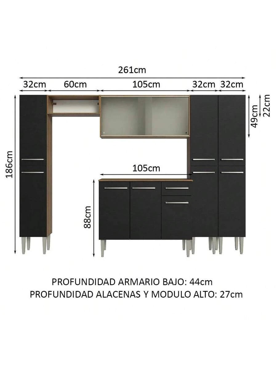 Cocina Integral Completa Modular Madesa 261cm