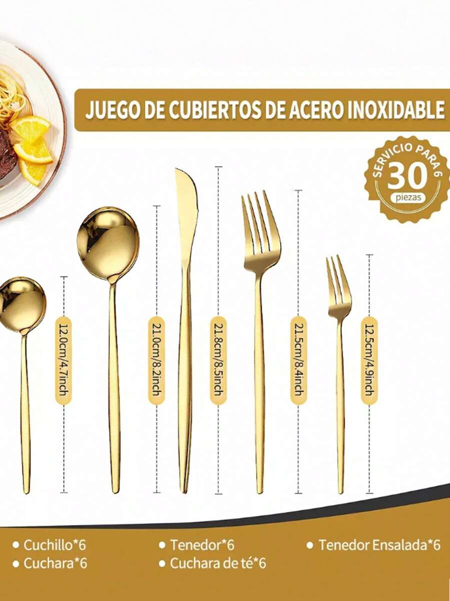Juego De Cubiertos De Inoxidable Dorado 30pieza