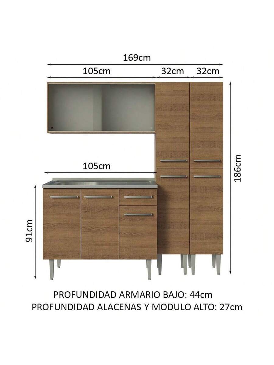 Cocina Integral Completa Modular Madesa Emilly 169cm