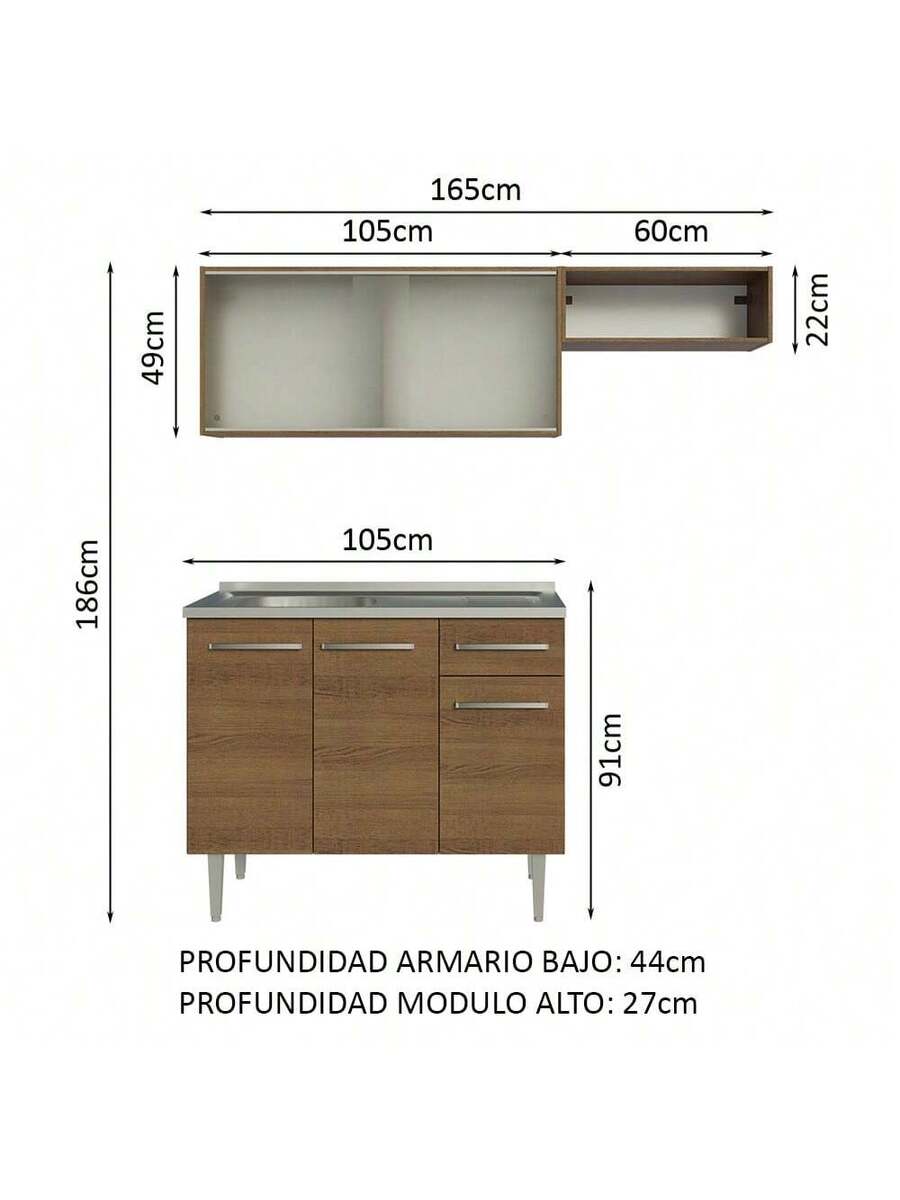 Cocina Integral Completa Modular Madesa 165cm Con Tarja