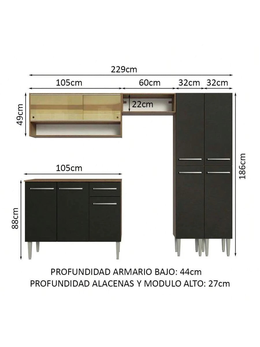 Cocina Integral Completa Modular Madesa Emilly 229cm
