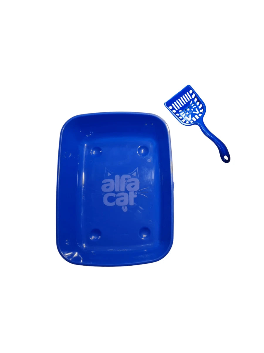 Arenero abierto y palita/pala plástica alfa cat para gato color azul