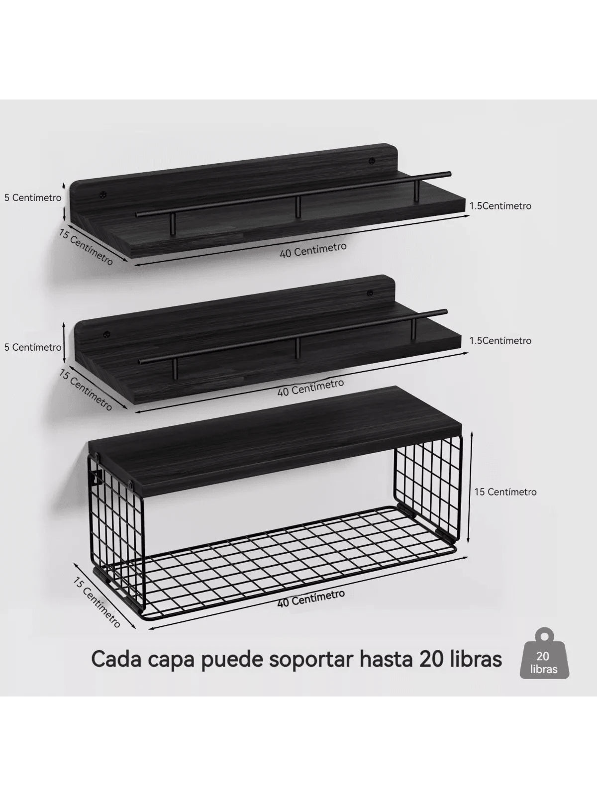 3 Repisas Flotantes de Madera