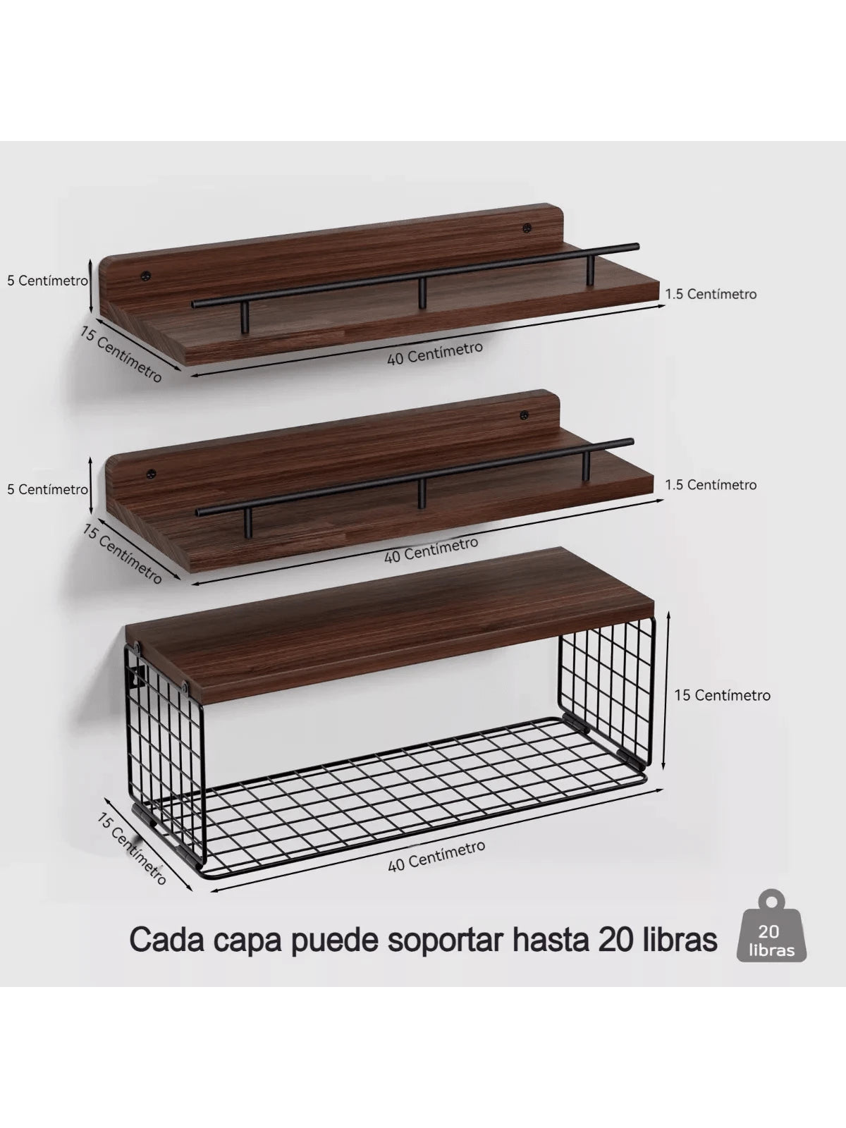 3 Repisas Flotantes de Madera
