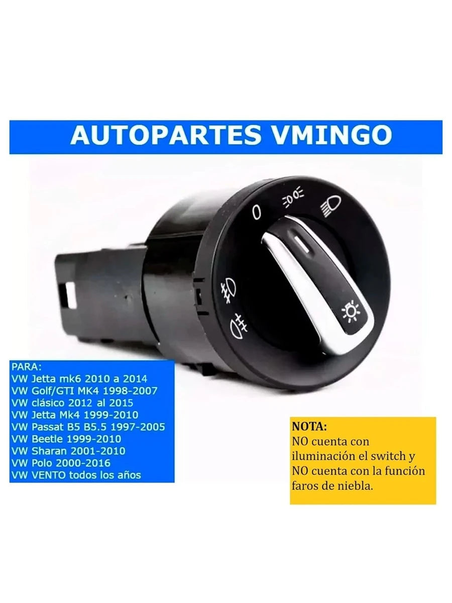 Vmingo Euroswitch Perilla Interruptor Luces VW Jetta Mk6 (2010 a 2014)