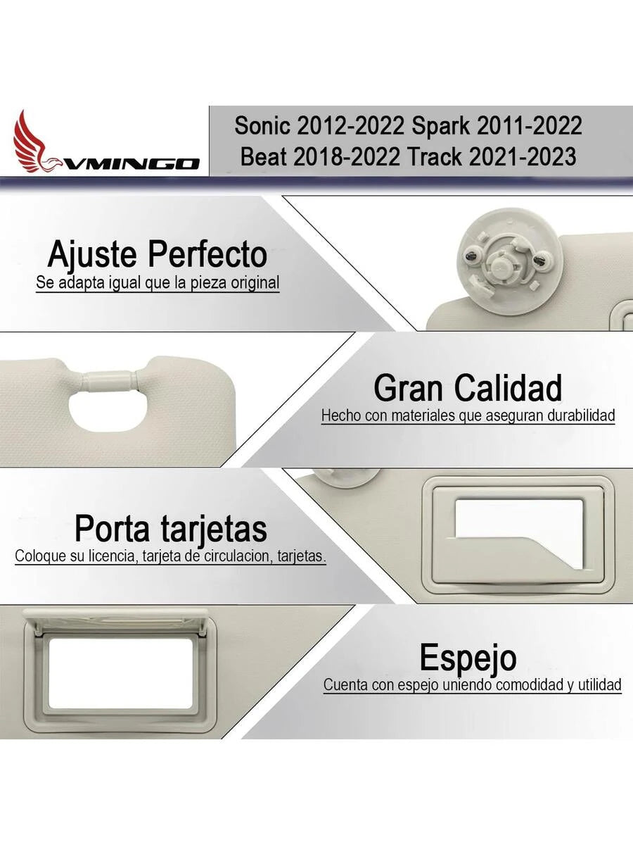 Parasol Visera Chevrolet S O N I C (2012 - 2022) Spark (2011 - 2022) Beat (2018 - 2022) Oni x (2021 2022) Matiz (2004 - 2017) Tracker (2021 - 2023) Par Piloto Copiloto