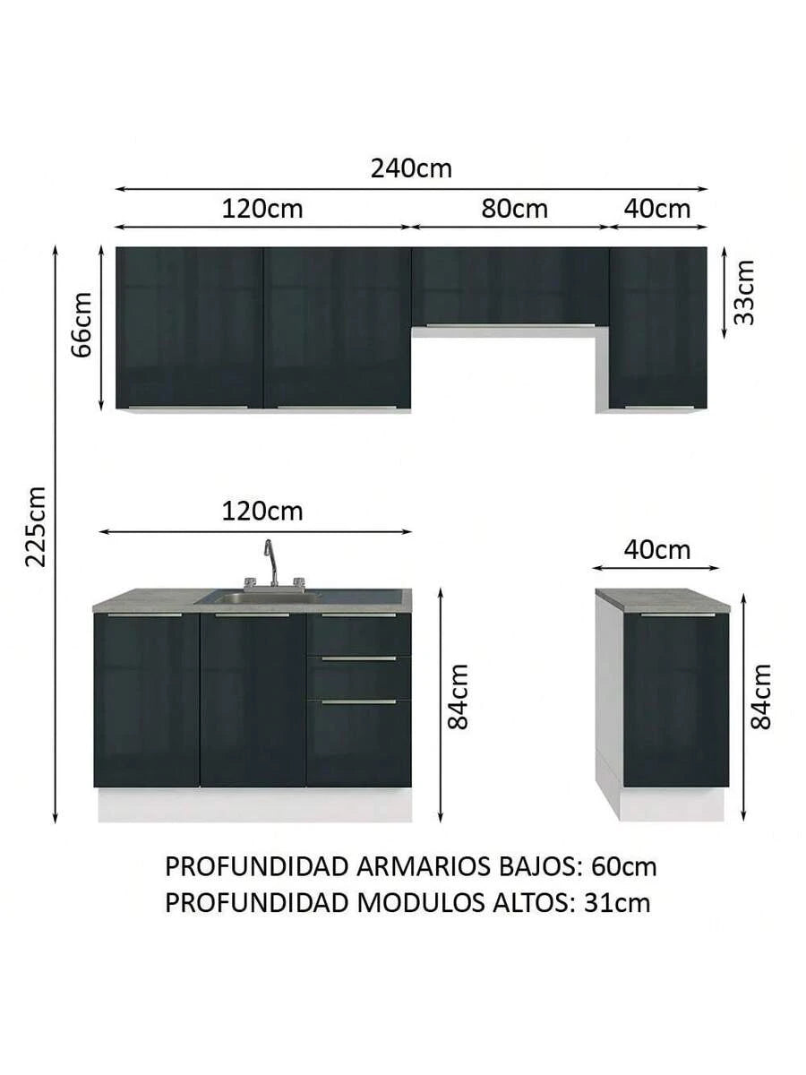 Cocina Integral Modular Luna Madesa 240cm