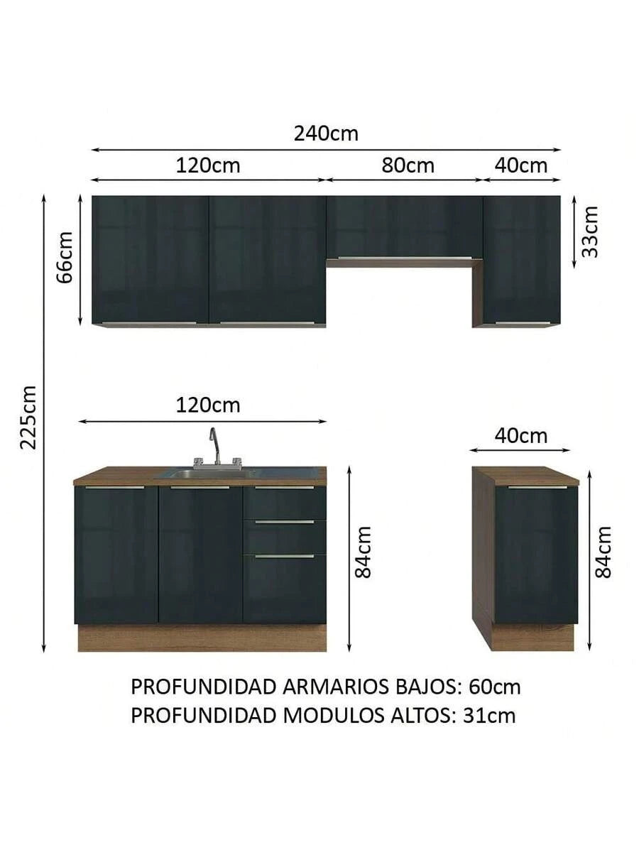 Cocina Integral Modular Luna Madesa 240cm