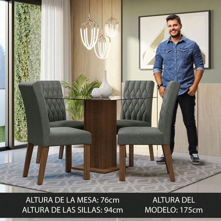 Madesa Comedor Mesa Cristal 4 Sillas
