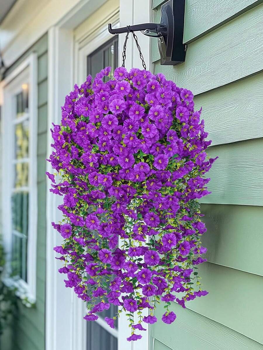 Flores artificiales colgantes de seda y hojas de eucalipto