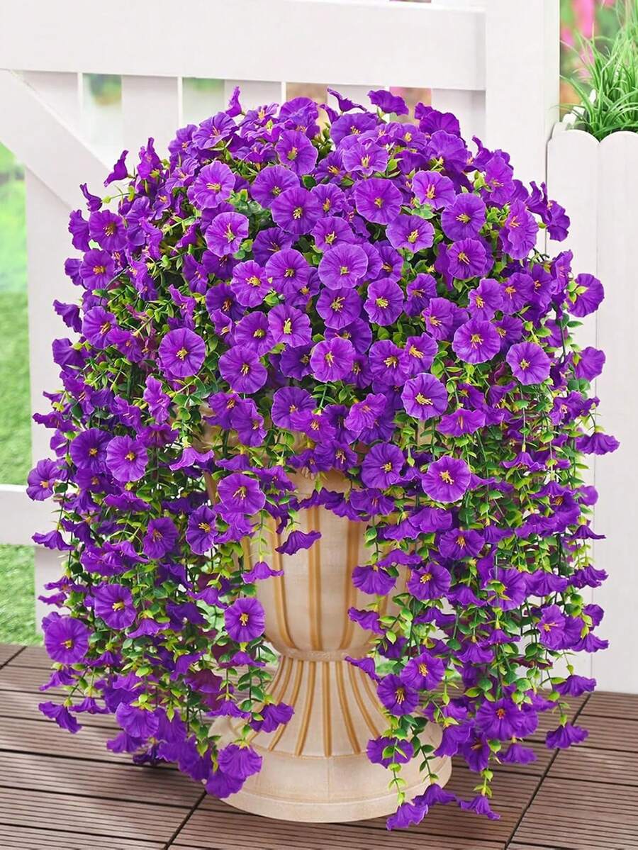 Flores artificiales colgantes de seda y hojas de eucalipto