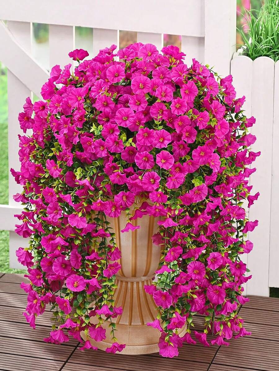 Flores artificiales colgantes de seda y hojas de eucalipto