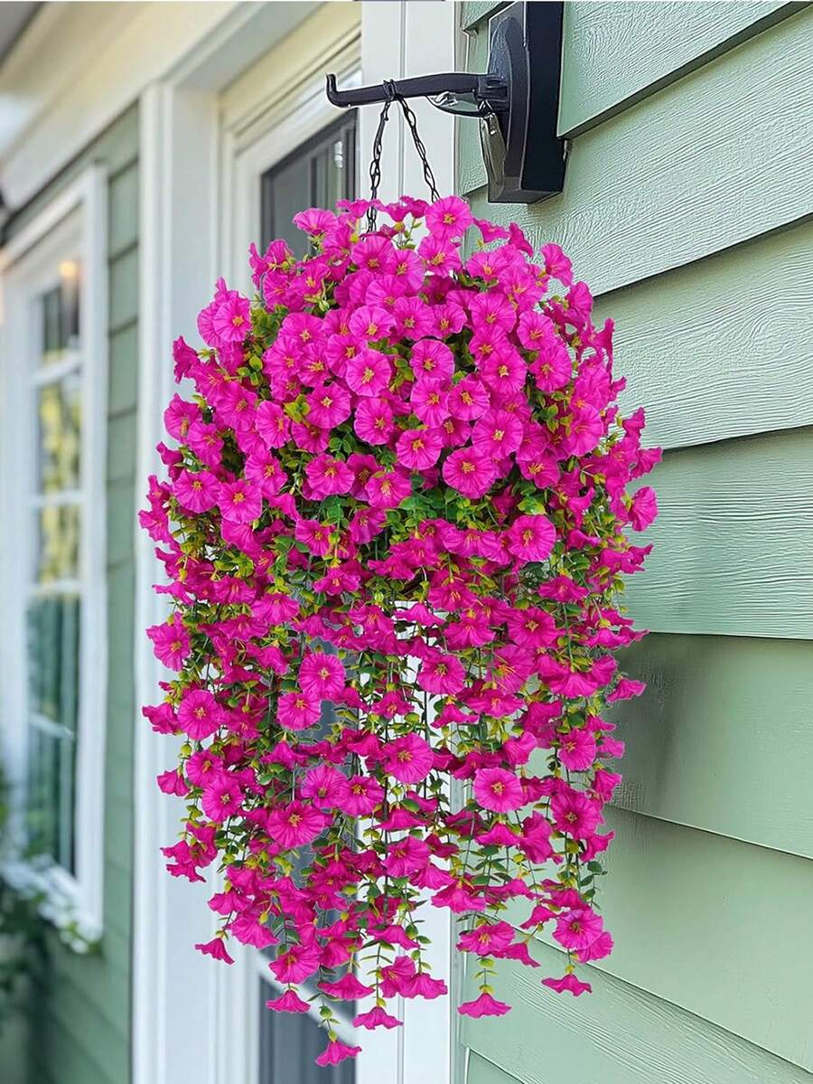 Flores artificiales colgantes de seda y hojas de eucalipto