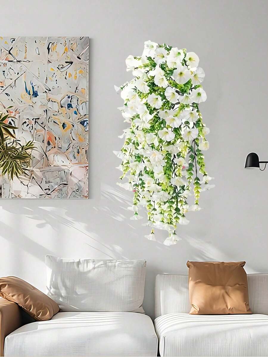 Flores artificiales colgantes de seda y hojas de eucalipto