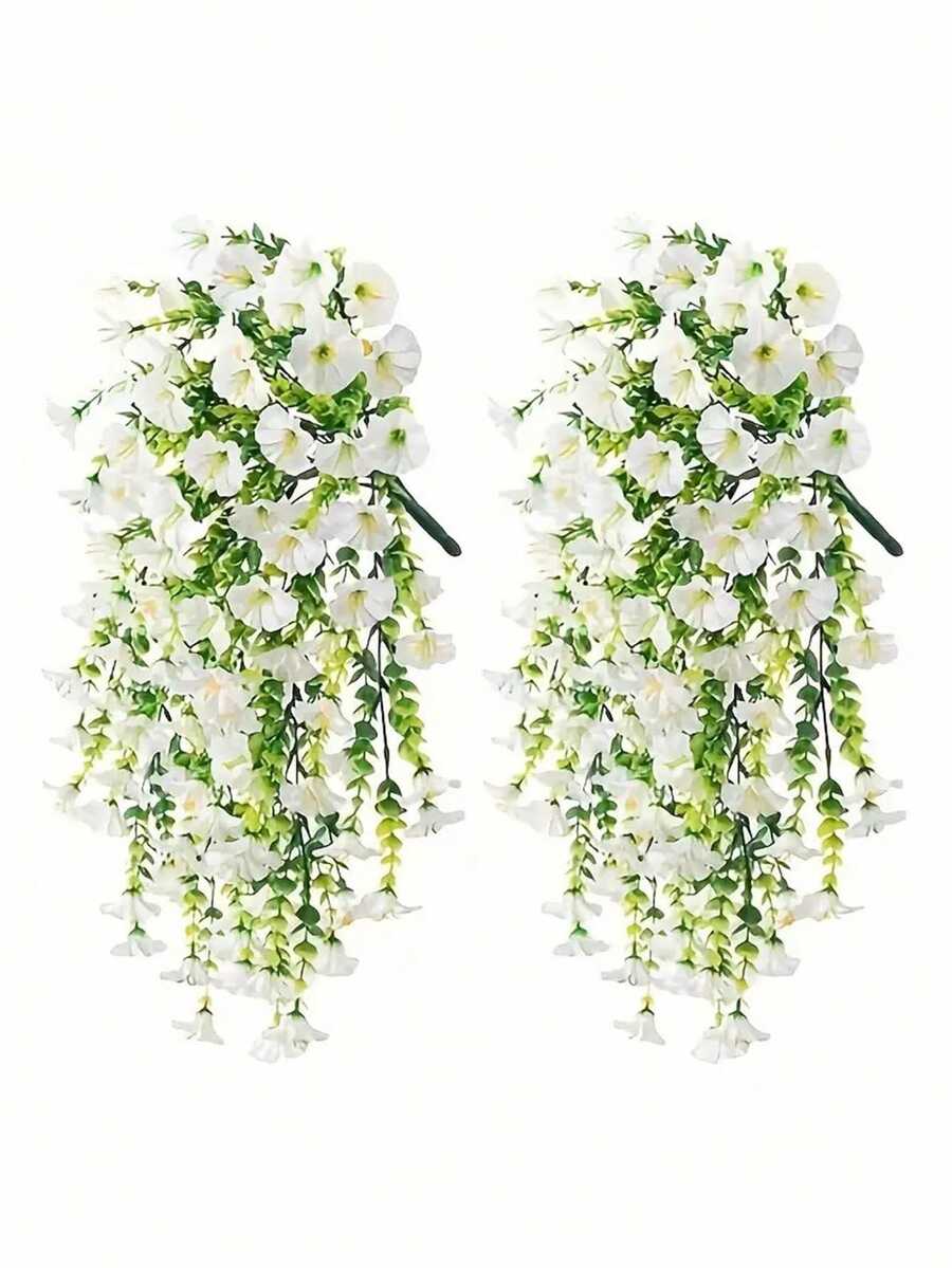 Flores artificiales colgantes de seda y hojas de eucalipto