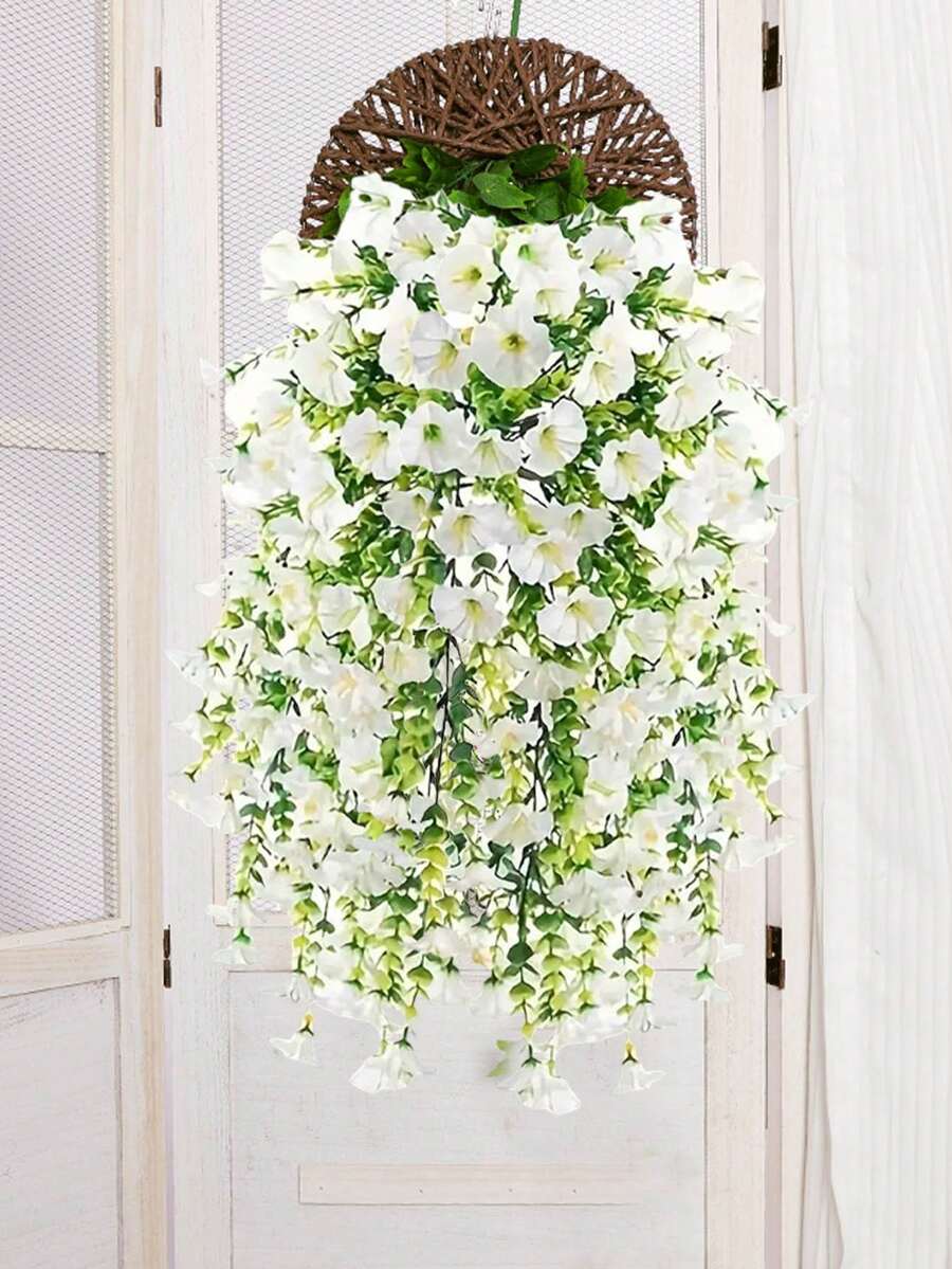 Flores artificiales colgantes de seda y hojas de eucalipto