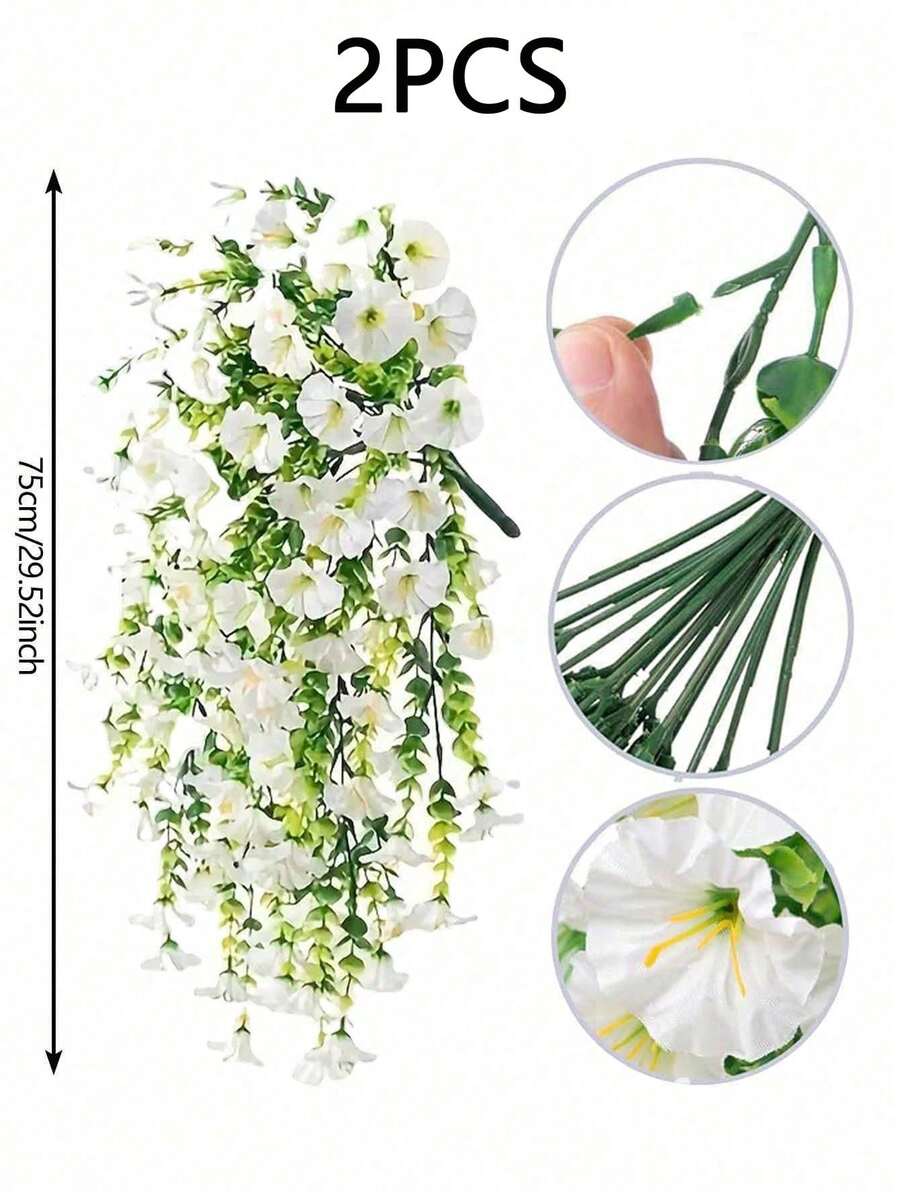 Flores artificiales colgantes de seda y hojas de eucalipto