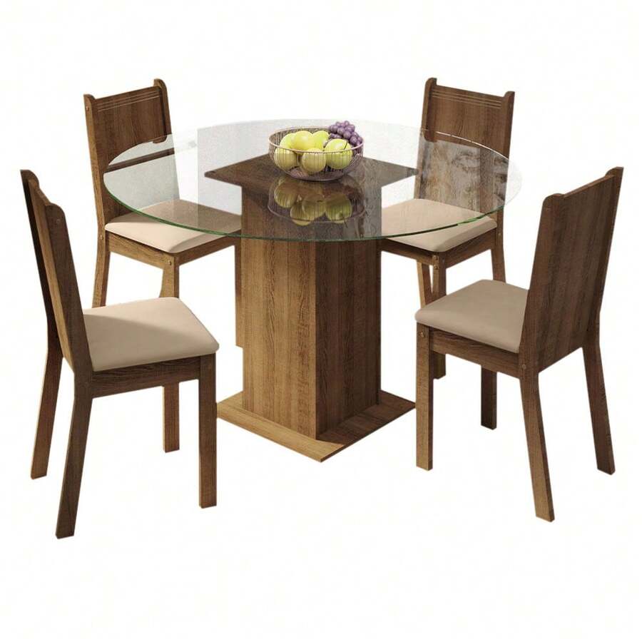Juego de Comedor con Mesa Redonda y 4 Sillas