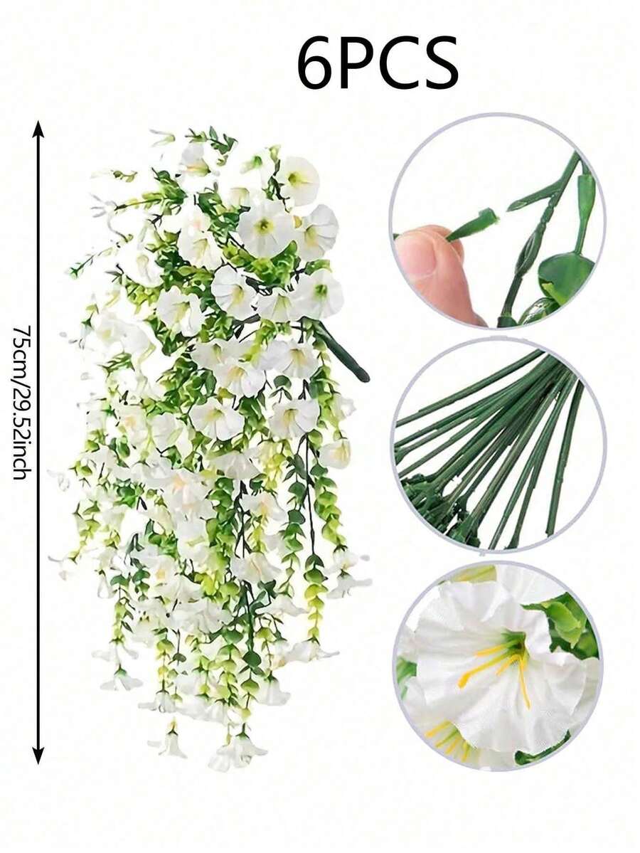 Flores artificiales colgantes de seda y hojas de eucalipto