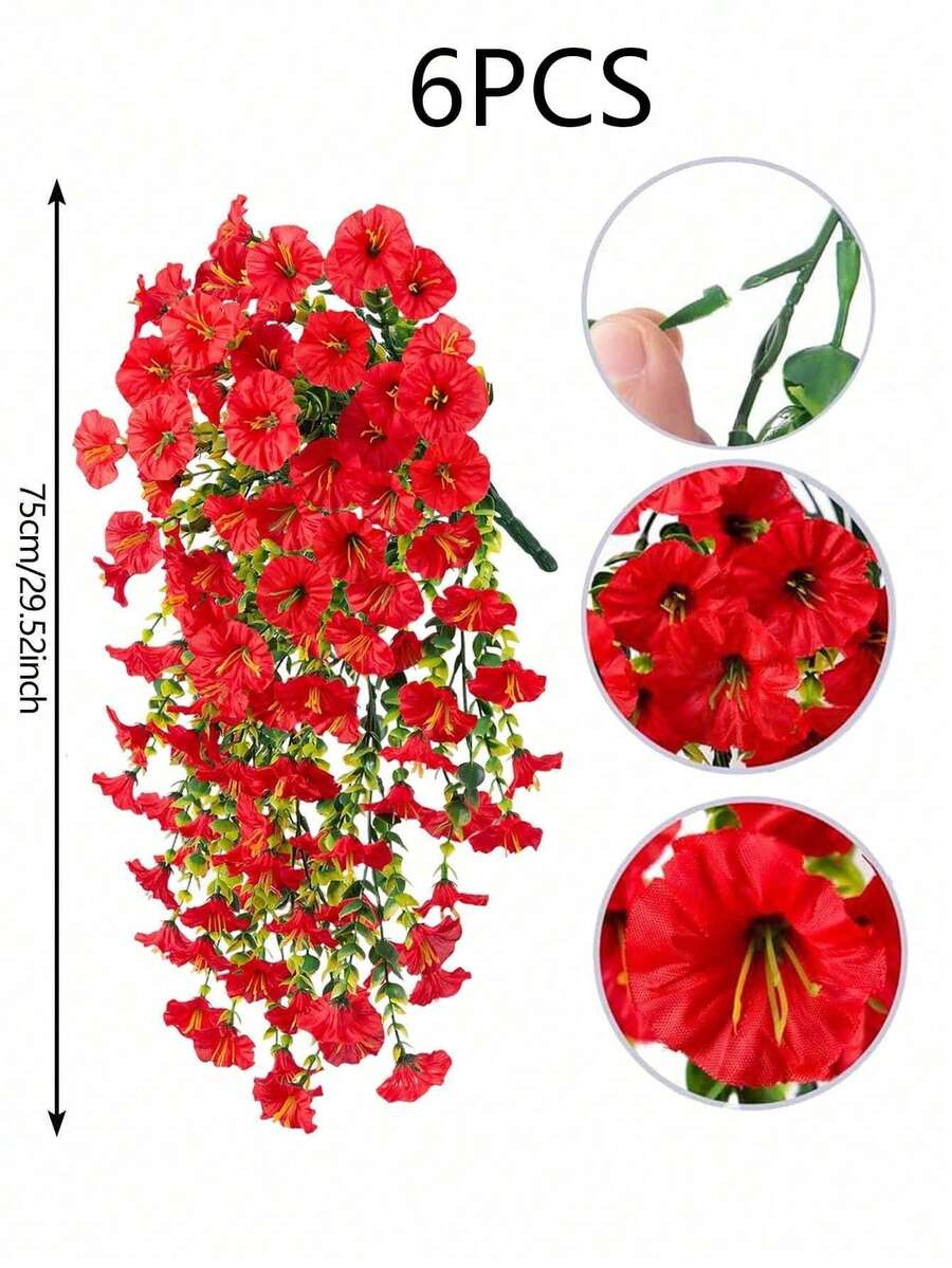 Flores artificiales colgantes de seda y hojas de eucalipto