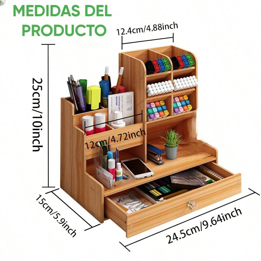 Organizador de escritorio de madera moderno con cajón