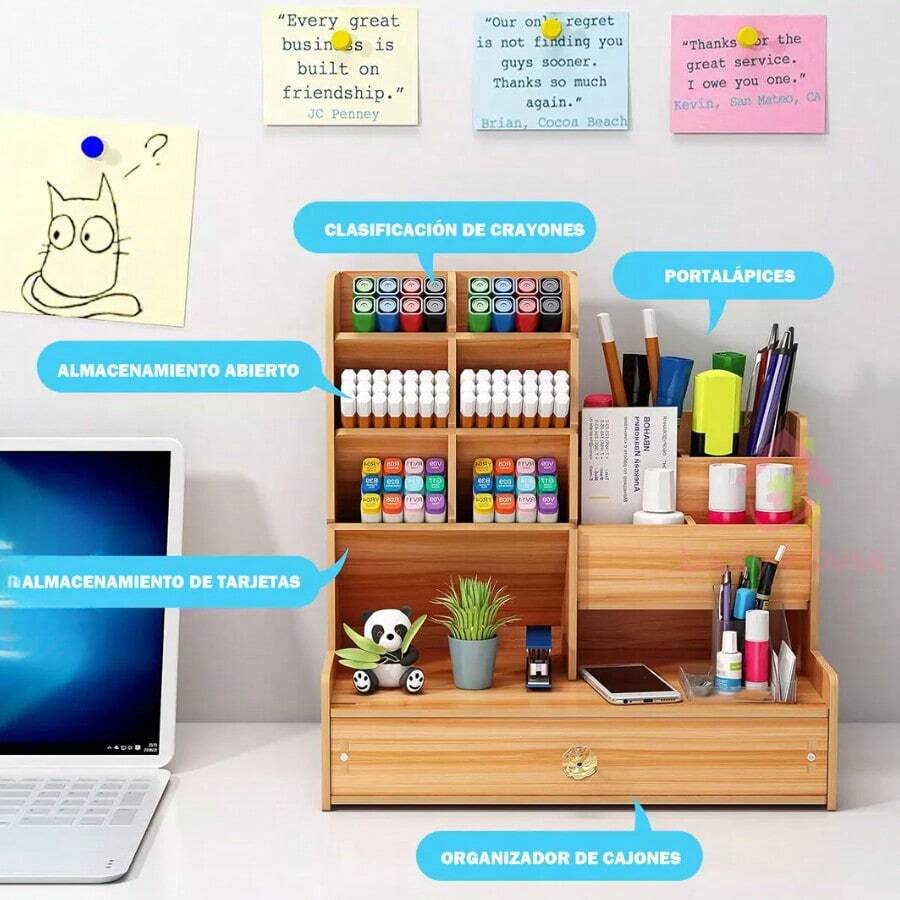 Organizador de escritorio de madera moderno con cajón
