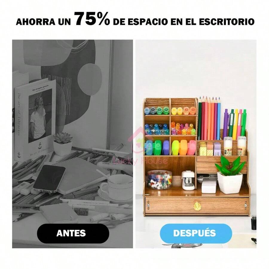 Organizador de escritorio de madera moderno con cajón