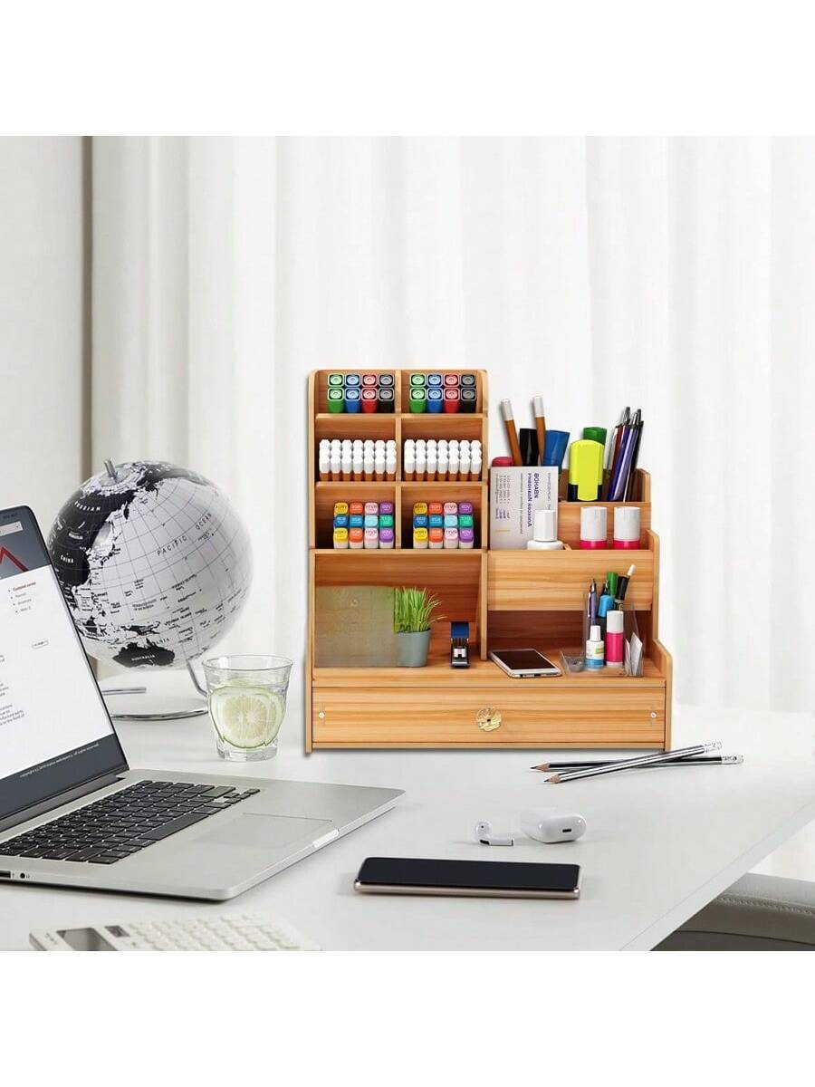 Organizador de escritorio de madera moderno con cajón
