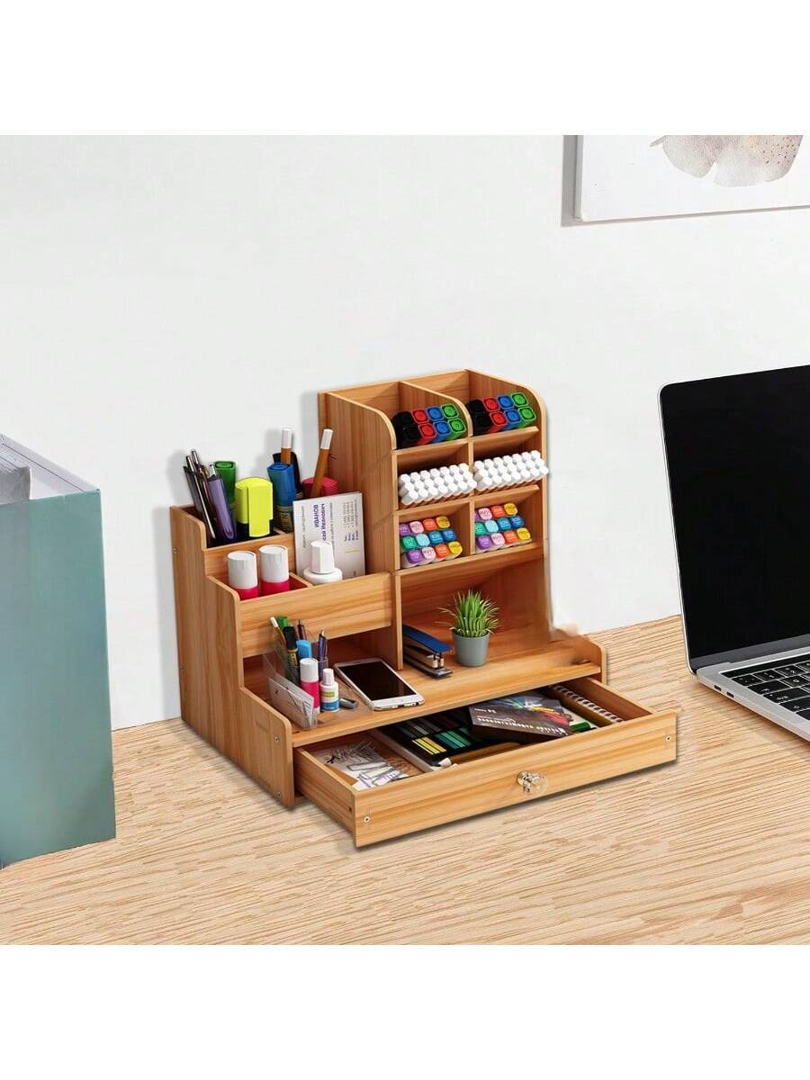 Organizador de escritorio de madera moderno con cajón