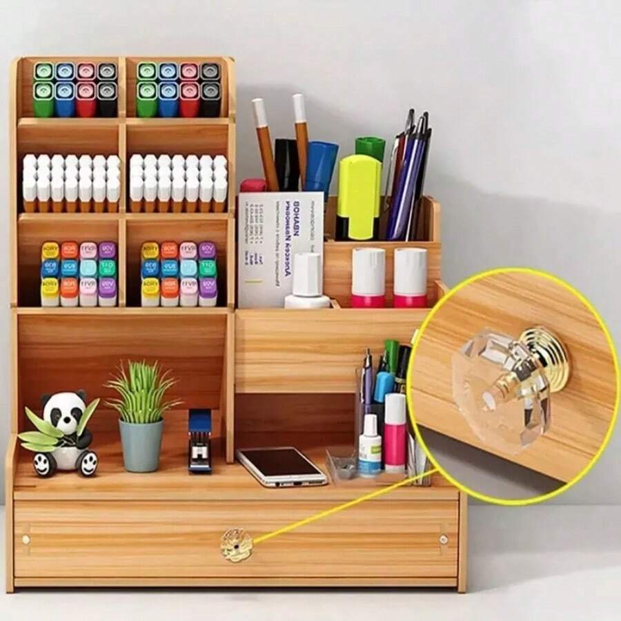 Organizador de escritorio de madera moderno con cajón